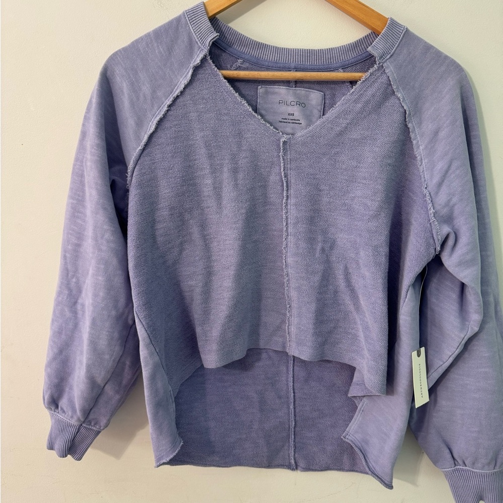 Anthropologie Pilcro Lavender purple Sweatshirt crop v neck size xxs NEW